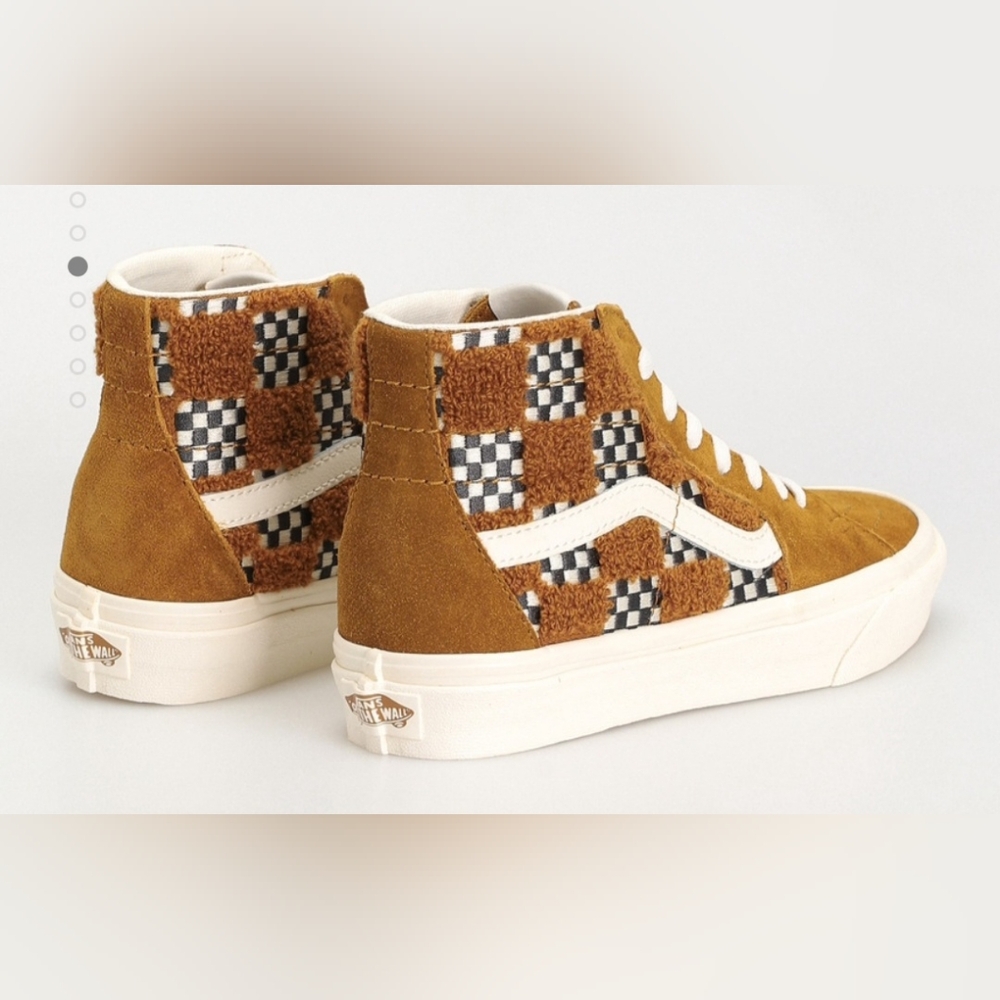 New Vans Sk8 Hi Tapered tufted check golden brown Suede High-Tops size 6.5 - Picture 2 of 12